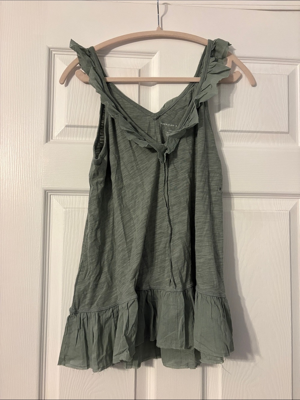 American Eagle Outfitters Ruffled Olive Green Camisole- Small